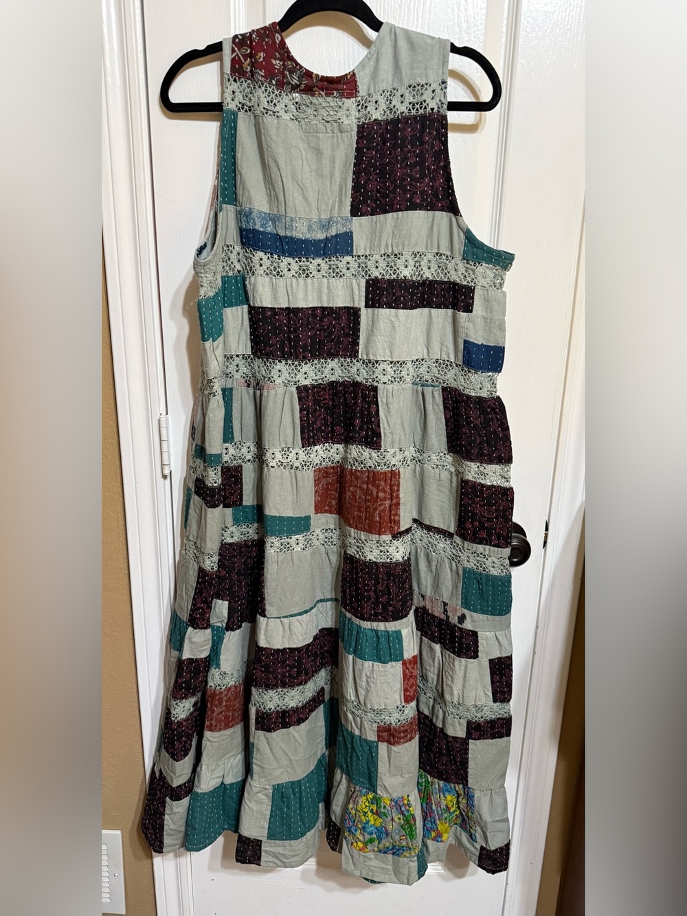 H082 New POL pp21 Patchwork Tiered Maxi Dress in Teal, Navy & Rust - Picture 6 of 13